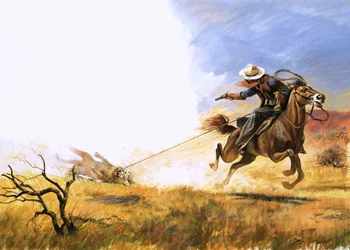 Cowboy non identificato spara a un leone di montagna lasso