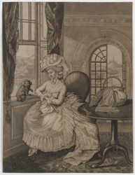 Senza titolo (donna seduta a una finestra che guarda un piccolo cane), c.1780