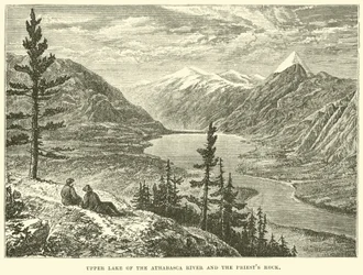 Lago superiore del fiume Athabasca e la roccia dei sacerdoti