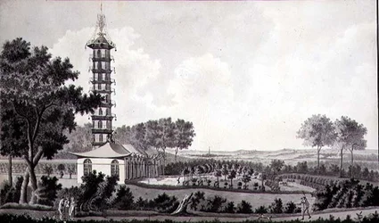 Veduta di un giardino olandese con una pagoda cinese, c.1770
