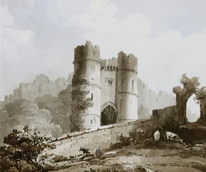 Veduta del portale del castello di Carisbrooke, Isola di Wight