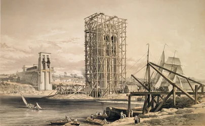 Vista della costruzione del Britannia Tubular Bridge