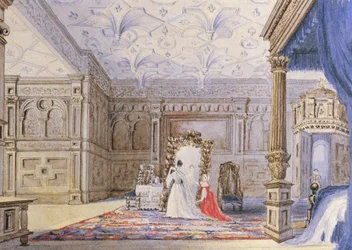 Vista della camera intarsiata, Castello di Sizergh, Cumbria, c.1840