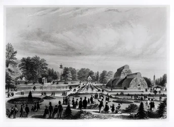 Visitatori che osservano la Palm House a Kew Palace, c.1860