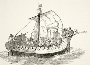 Nave da guerra nel XV secolo, da «The National and Domestic History of England» di William Hickman Smith Aubrey (1858-1916), pubblicato a Londra, 1890 circa