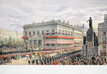 Waterloo Place e Pall Mall, da A Memorial of the Marriage of Edward VII and Alexandra of Denmark, pub. 1864