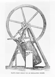 Primo progetto di Watts per un motore oscillante, pagina 35 da The Illustrated London News, 5 luglio 1851
