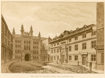 Vista ovest della Cappella della Guildhall, Londra, e Blackwell Hall