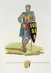 William de Longuespee, 3° Conte di Salisbury, 1224, inciso da W. Maddocks, da Antiche Armature di Samuel Rush Meyrick, 1824