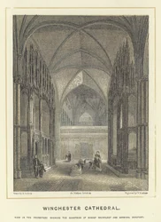 Cattedrale di Winchester, vista nel presbiterio che mostra i cenotafi del Vescovo Waynfleet e del Cardinale Beaufort