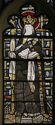 Finestra Ew raffigurante una scena della vita di Santa Winifred con gioielli di vetro incastonato
