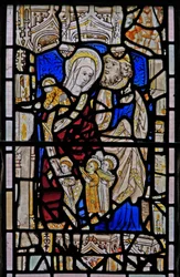 Finestra Ew che raffigura Santa Maria Cleofa, Alfeo e i loro figli