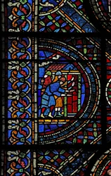 Scena dalla vita di San Tommaso Becket: cavalieri alla porta di Canterbury