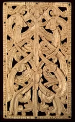 Rilievo traforato in osso inglese, c.1125-50: Ex rilegatura di Bibbia stampata, 1552