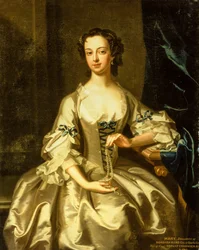 Ritratto di Mary Rand con una tenda drappeggiata