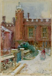Una figura nella neve a Hampton Court Palace, 24 novembre 1904