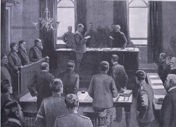 Un processo per tradimento a Bloemfontein, da Dopo Pretoria: La guerra di guerriglia pubblicata da Harmsworth Bros Limited, 1901