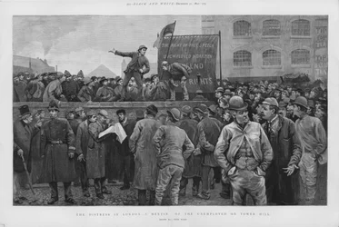 Riunione di lavoratori disoccupati a Tower Hill, Londra