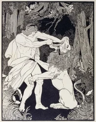 Disegno di Sansone che combatte un leone (incisione)