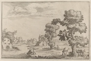 Villaggio sul lago con pastori