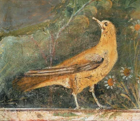 Uccello con due margherite (affresco)