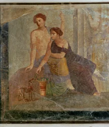 Frammento di un dipinto murale da Pompei: scena mistica ...
