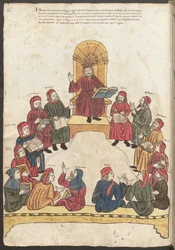 Pagina intera: miniatura: Avicenna e medici in discussione (miniatura)