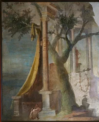 Paesaggio con porta sacra e velum dall