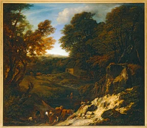 Paesaggio con pastore e greggi su uno stagno - Paysage avec bergers et troupeaux au bord d