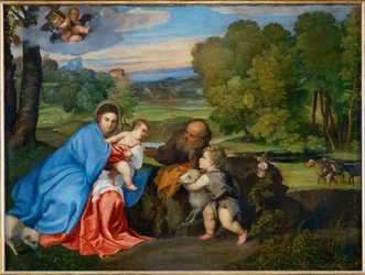 La Sacra Famiglia con il giovane San Giovanni Battista in un paesaggio ...