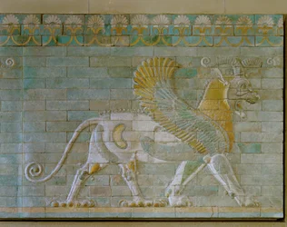Toro alato, piastrelle smaltate colorate, dal palazzo di Susa, Iran ...