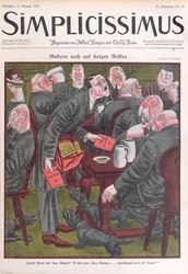Adolf Hitler (1889-1945) vende copie di «Mein Kampf» nelle birrerie di Monaco, copertina di «Simplicissimus», 25 agosto 1925