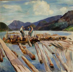 Trasporto di tronchi a Kviteseid (legname galleggiante)
