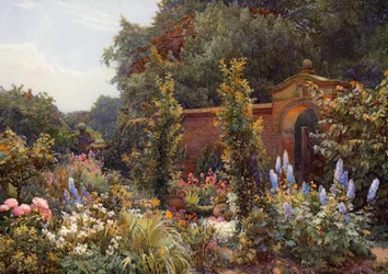 Bordo erbaceo a Hampton-in-Arden Manor, Warwickshire (litografia a colori)