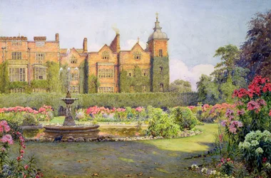 Facciata ovest e giardini di Hatfield House, Herts