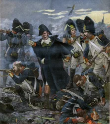Generale Pierre Cambronne (1770-1842) accanto alle sue truppe alla Battaglia di Waterloo