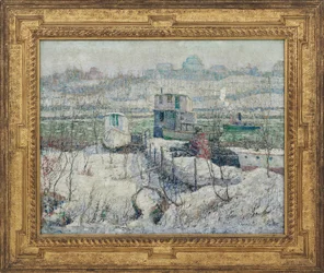 Boathouse, inverno, fiume Harlem, c.1916
