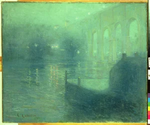 Fiume Harlem di notte, riflesso blu