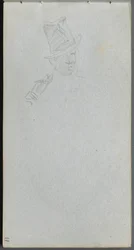 Quaderno di schizzi, pagina 17: Busto di uomo con cappello a cilindro