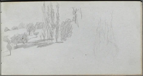 Taccuino di schizzi, pagina 18: Studio di un cavallo e Studio di paesaggio
