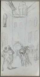 Taccuino, pagina 63: Figure in un cortile