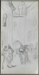 Taccuino, pagina 63: Figure in un cortile