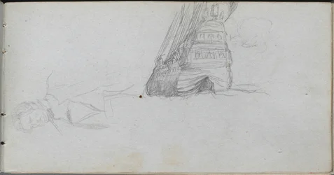 Taccuino, pagina 84: Studio di figura, Studio di una nave