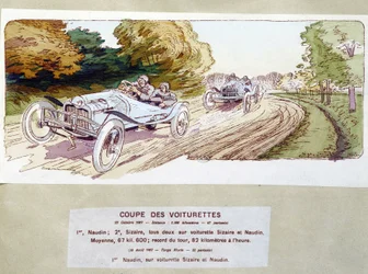 Corsa automobilistica: taglio dei carri nel 1907 - disegno di Ernest Montaut (1878-1909)