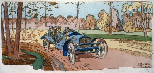 Georges Sizaire sulla sua auto prodotta, alla Coupe des voiturettes
