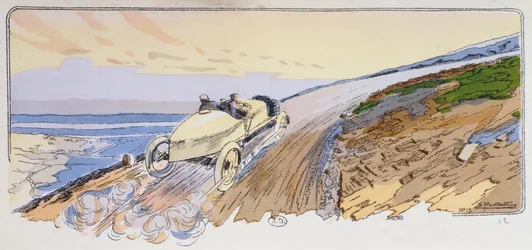 Henri Rougier nella sua Lorraine-Dietrich in competizione nel rally del Monte Ventoux nel 1904, c.1910