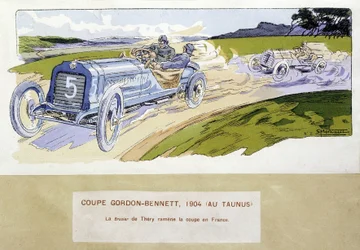 Corsa: la Coppa Gordon Bennett nel 1904 - disegno di Ernest Montaut (1878-1909)