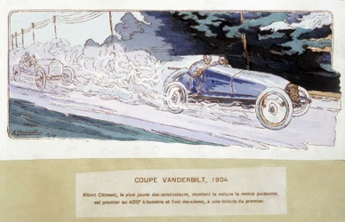 Corsa: la Coppa Vanderbilt nel 1904 - disegno di Ernest Montaut (1878-1909)