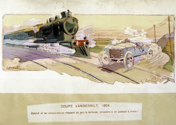Corsa: la Coppa Vanderbilt nel 1904 - disegno di Ernest Montaut (1878-1909)