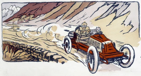 Auto Renault a Parigi-Vienna 1902 Disegno di Ernest Montaut (1878-1909)